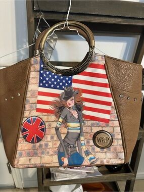 W&P Brown Canvas Tote with Flag Graphic
